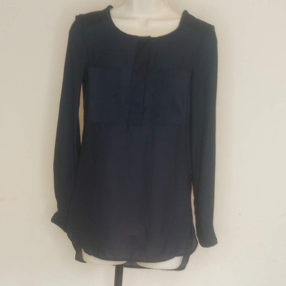 H&M Blue Long Sleeve Peter Pan Collar Blouse Sz 2